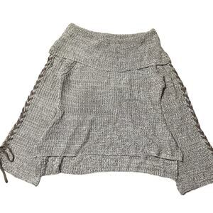 Say What? Fold over off shoulder lace up flare sleeve sweater size small